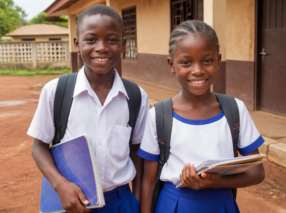 Alunos com uniforme escolar
